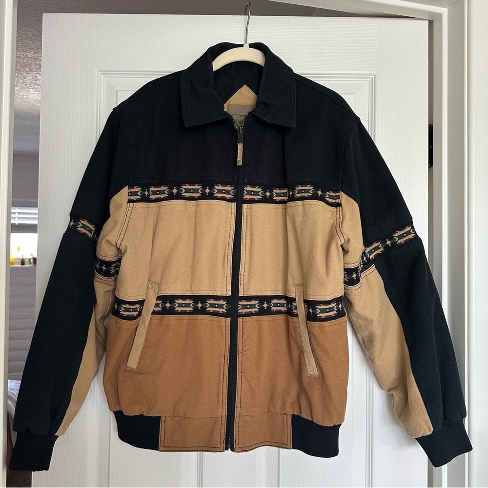 Vintage Bomber Jacket Southwestern Aztec Size M High Noon Black Brown Cotton